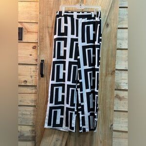 Geometric Black and White Wide Leg Pants